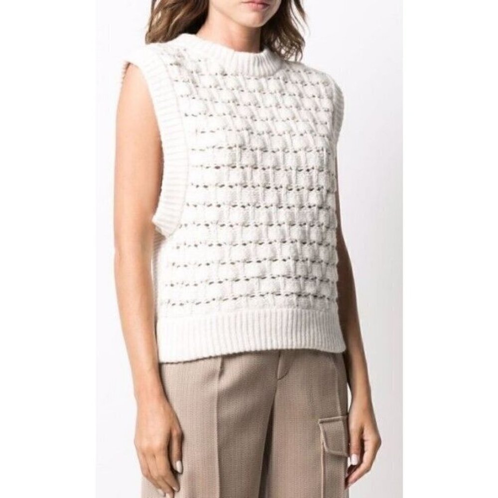 New byTiMo Knit Vest Womens S Ivory Sleeveless Pullover Sweater Cotton Wool